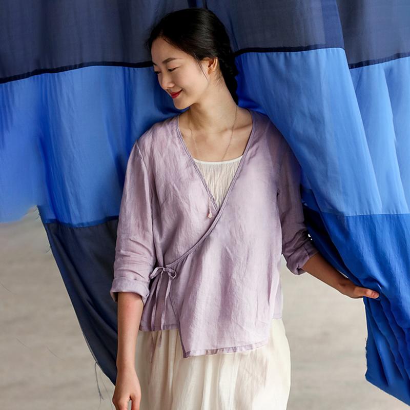 Plus Size Chinese Style Pure Color Lacing Blouse