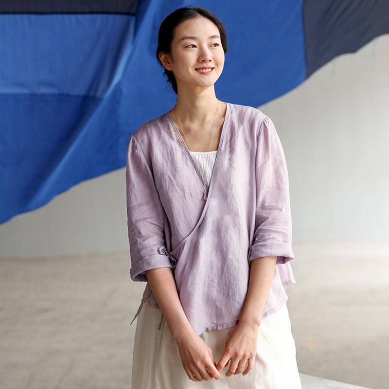 Plus Size Chinese Style Pure Color Lacing Blouse