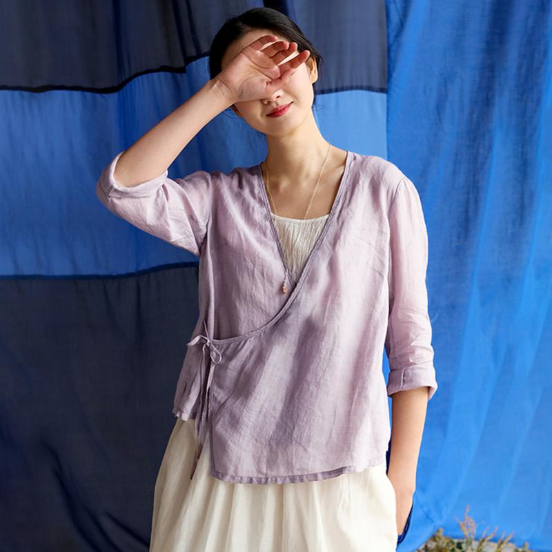 Plus Size Chinese Style Pure Color Lacing Blouse