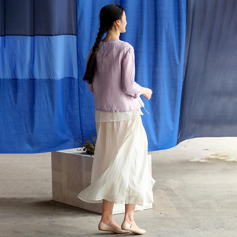 Plus Size Chinese Style Pure Color Lacing Blouse