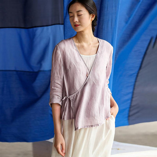 Plus Size Chinese Style Pure Color Lacing Blouse