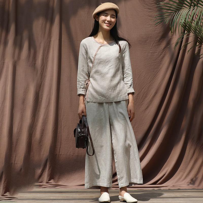 Plus Size Chinese Style Solid Color Two Piece Suit