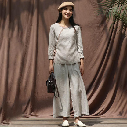 Plus Size Chinese Style Solid Color Two Piece Suit