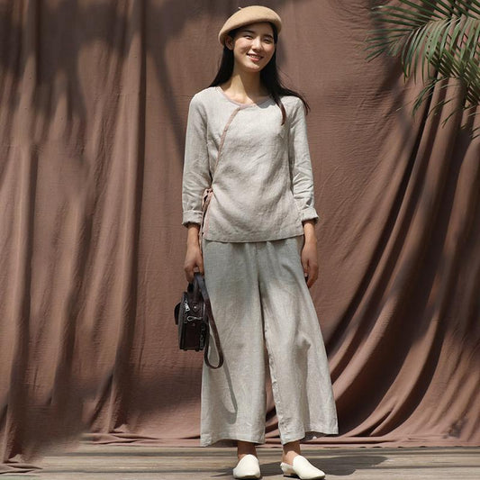 Plus Size Chinese Style Solid Color Two Piece Suit