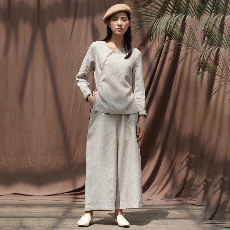 Plus Size Chinese Style Solid Color Two Piece Suit