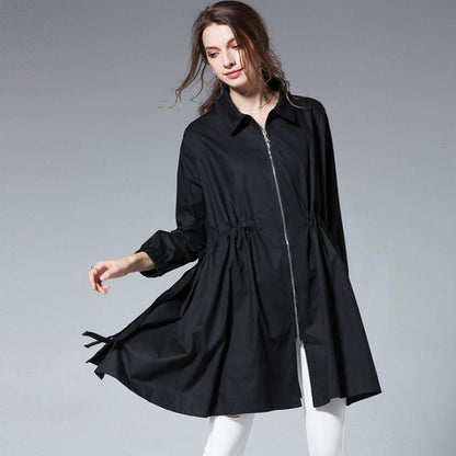 Plus Size Drawstring Zipper Spring Trench Coat