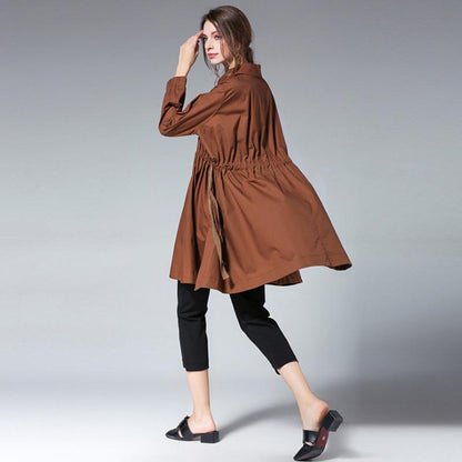 Plus Size Drawstring Zipper Spring Trench Coat