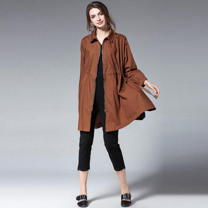 Plus Size Drawstring Zipper Spring Trench Coat
