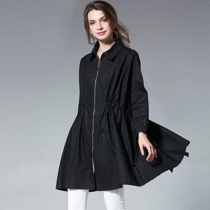 Plus Size Drawstring Zipper Spring Trench Coat