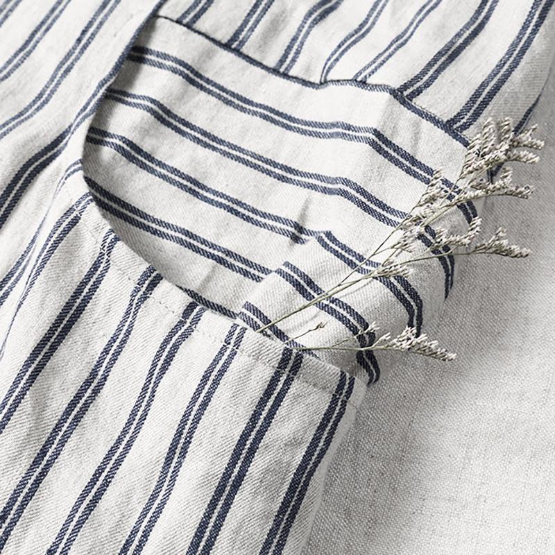 Plus Size Elegant Stripes Spliced Linen Dress