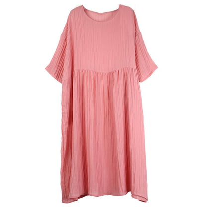 Plus Size Female Pleated Solid Color Midi Dress