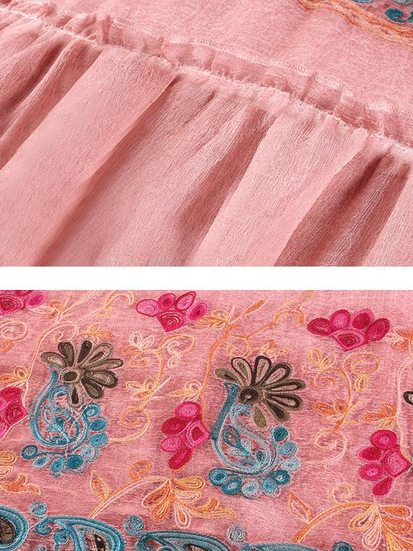 Plus Size Floral Embroidery Flare Sleeve Dress