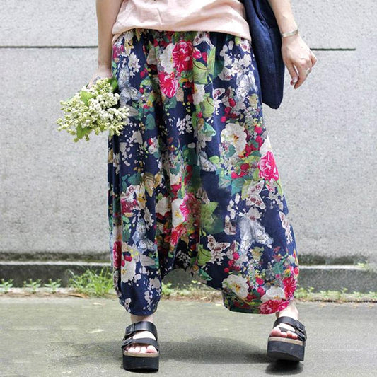 Plus Size Floral Printed Loose Sagging Pants