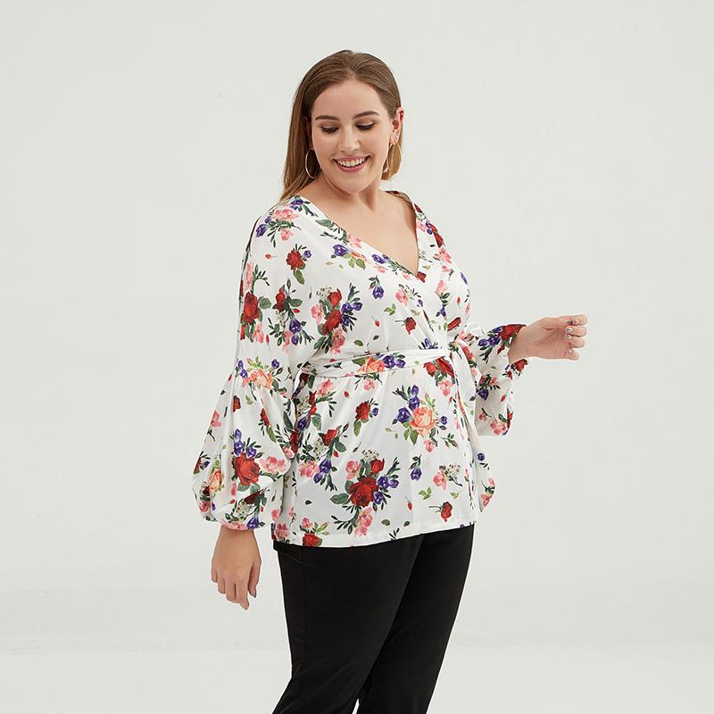 Plus Size Floral Printed Sexy Bathrobe Blouse