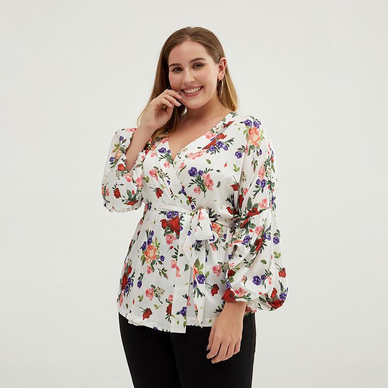 Plus Size Floral Printed Sexy Bathrobe Blouse