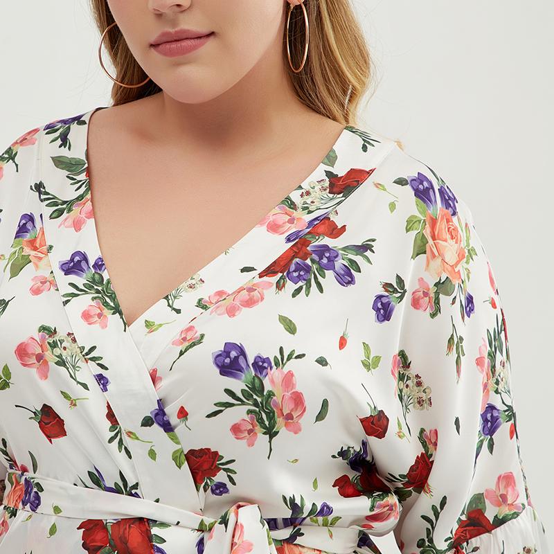 Plus Size Floral Printed Sexy Bathrobe Blouse