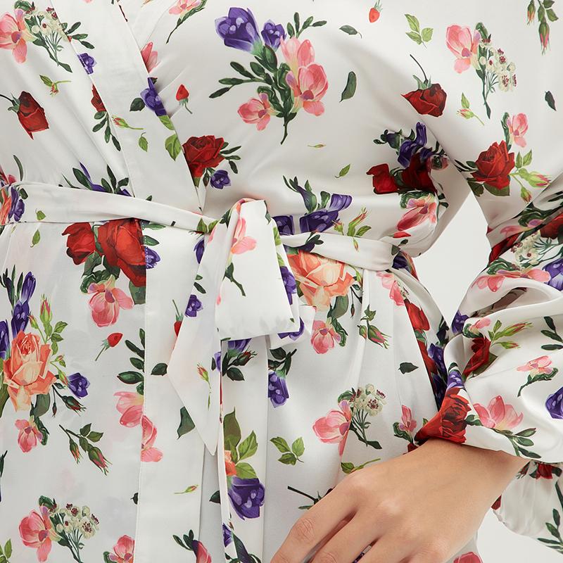 Plus Size Floral Printed Sexy Bathrobe Blouse
