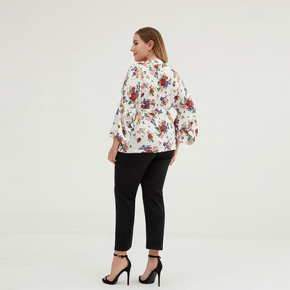 Plus Size Floral Printed Sexy Bathrobe Blouse