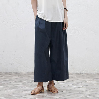 Plus Size Folded Pure Color Wide Leg Pants