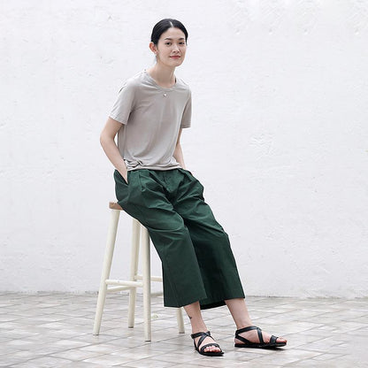 Plus Size Folded Pure Color Wide Leg Pants