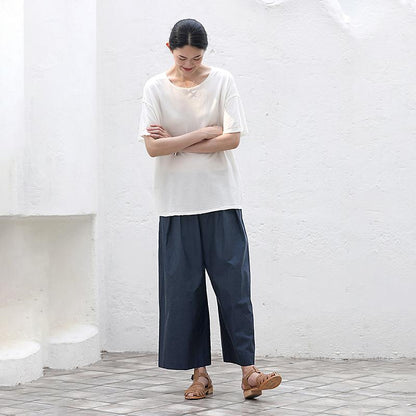 Plus Size Folded Pure Color Wide Leg Pants