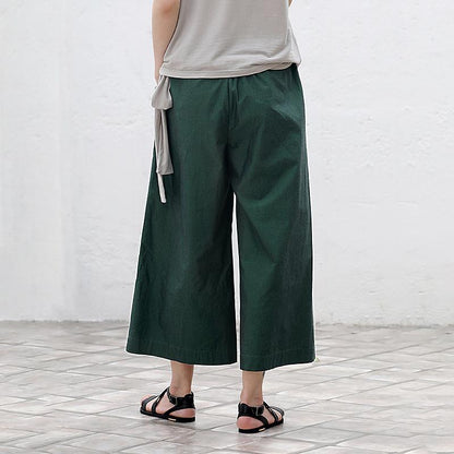 Plus Size Folded Pure Color Wide Leg Pants