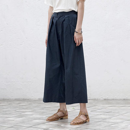 Plus Size Folded Pure Color Wide Leg Pants