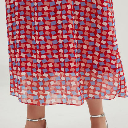 Plus Size Geometric Printed Adjustable Halter Maxi Dress