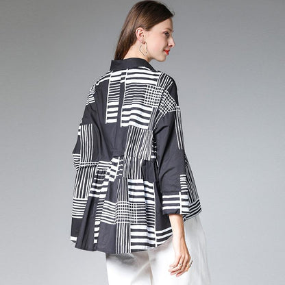 Plus Size Geometric Striped Print Casual Loose Shirt