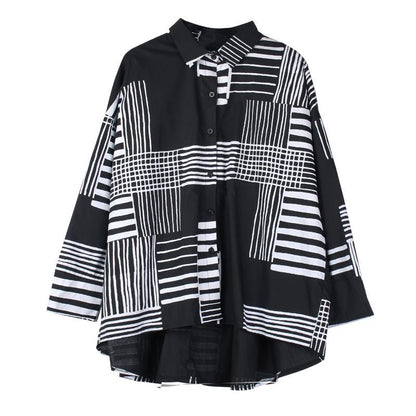 Plus Size Geometric Striped Print Casual Loose Shirt