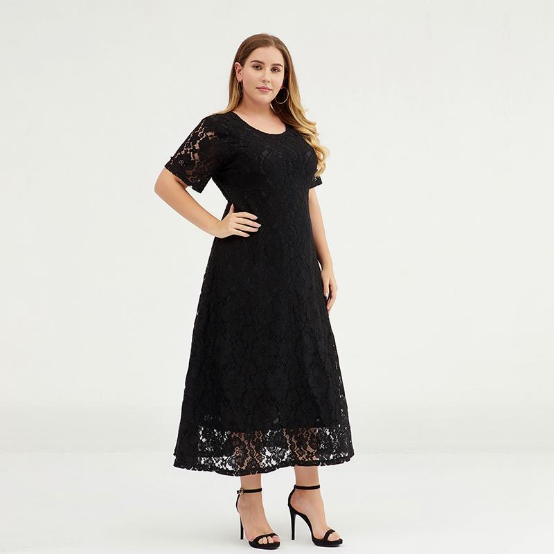 Plus Size Hollow Out Elegant Lace Long Dress