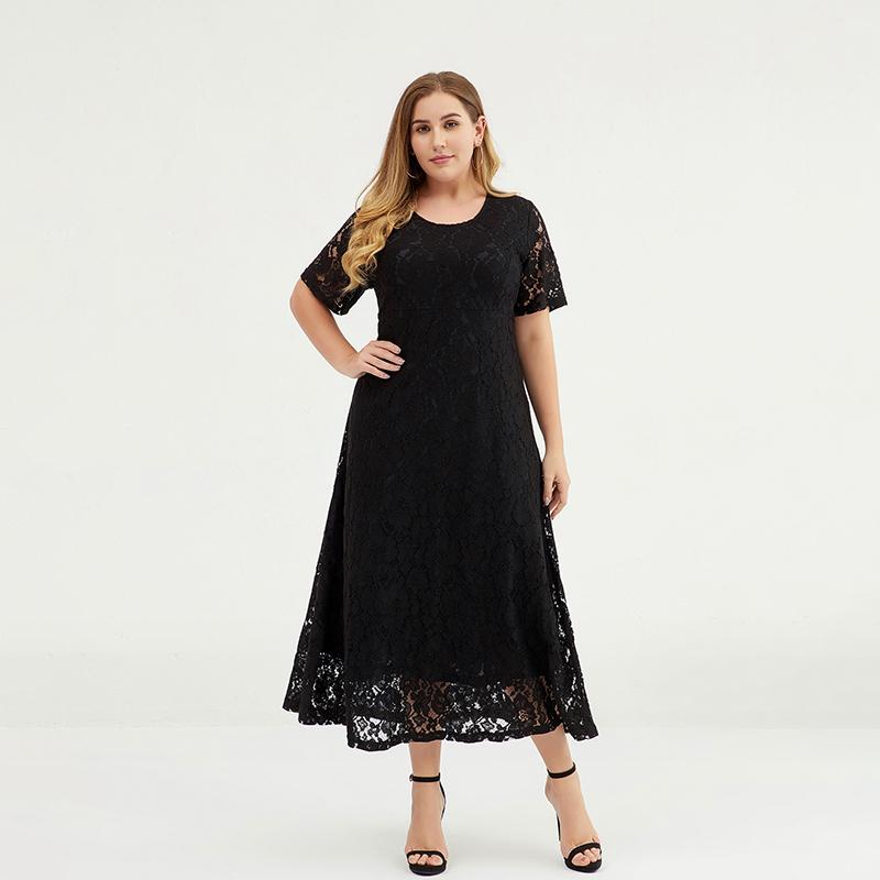 Plus Size Hollow Out Elegant Lace Long Dress