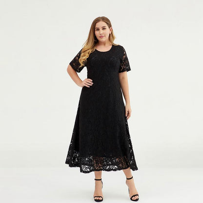 Plus Size Hollow Out Elegant Lace Long Dress