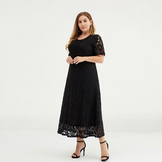 Plus Size Hollow Out Elegant Lace Long Dress