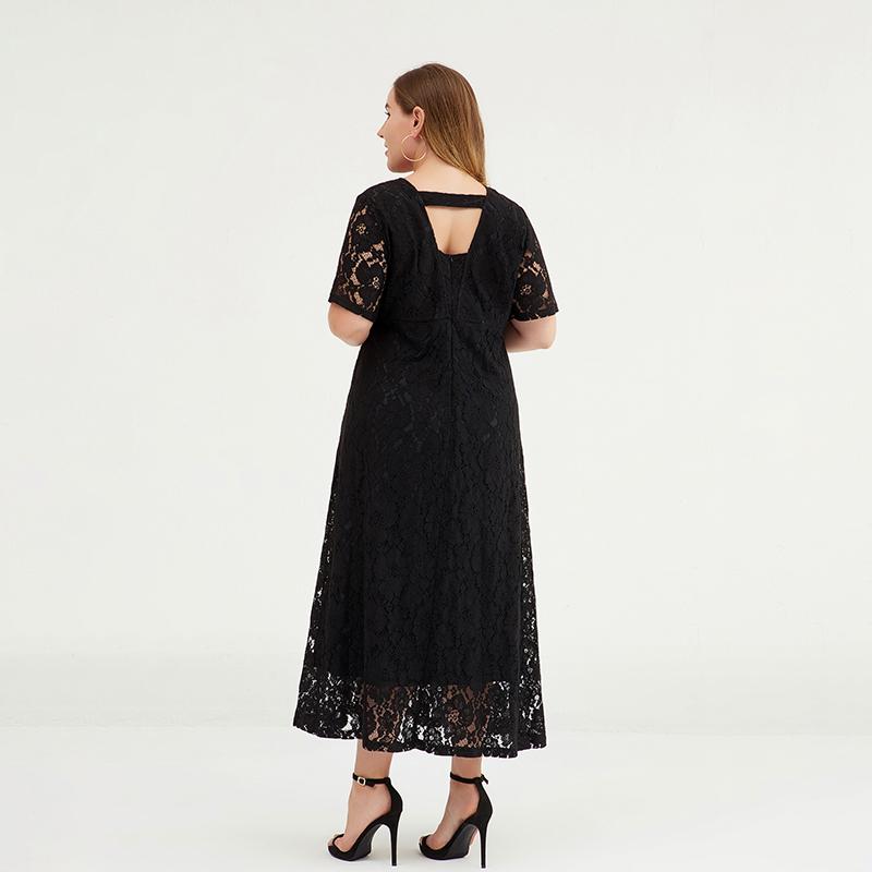 Plus Size Hollow Out Elegant Lace Long Dress