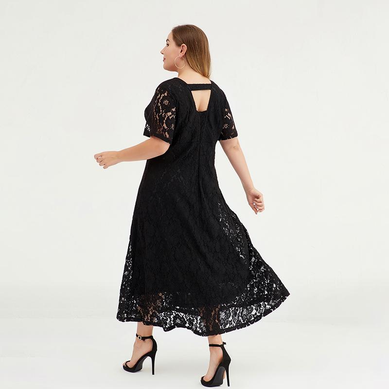 Plus Size Hollow Out Elegant Lace Long Dress