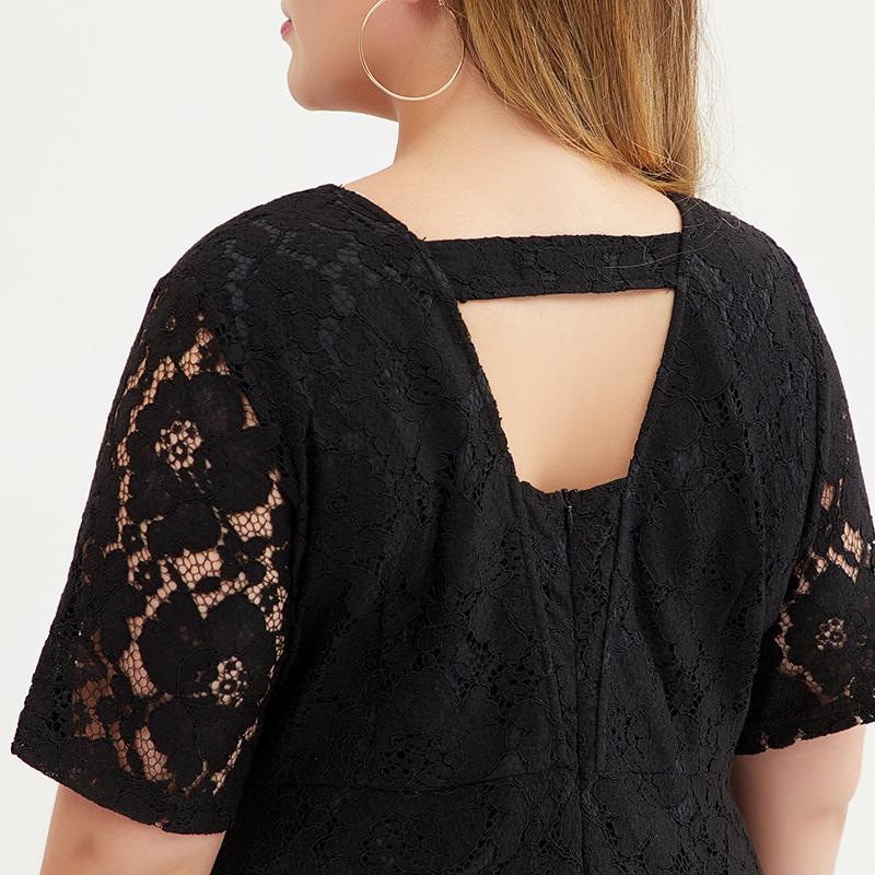 Plus Size Hollow Out Elegant Lace Long Dress