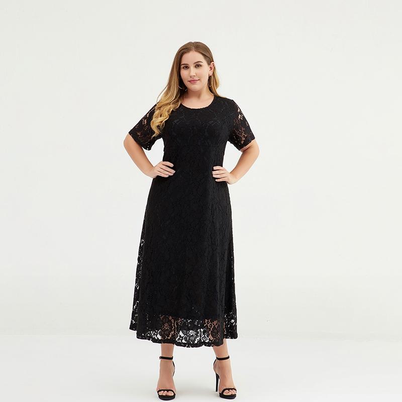 Plus Size Hollow Out Elegant Lace Long Dress