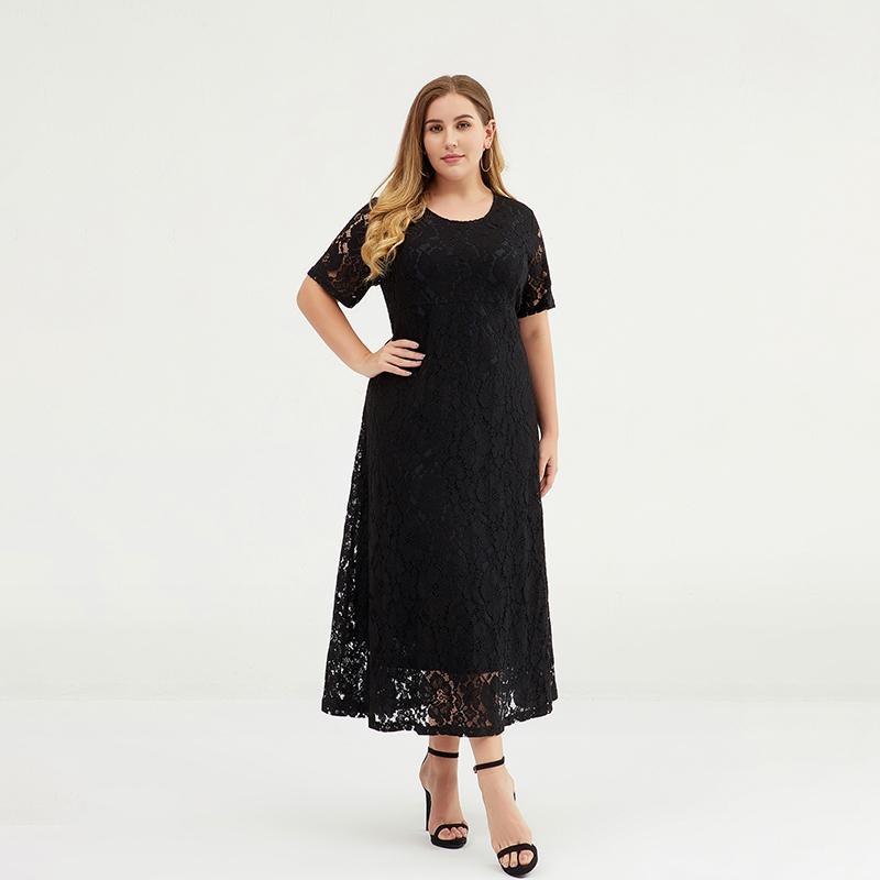 Plus Size Hollow Out Elegant Lace Long Dress