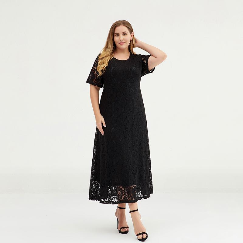 Plus Size Hollow Out Elegant Lace Long Dress