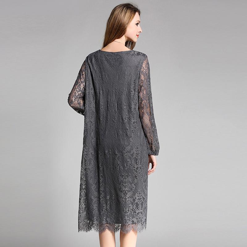 Plus Size Lace Solid Embroidery Plus Size Dress