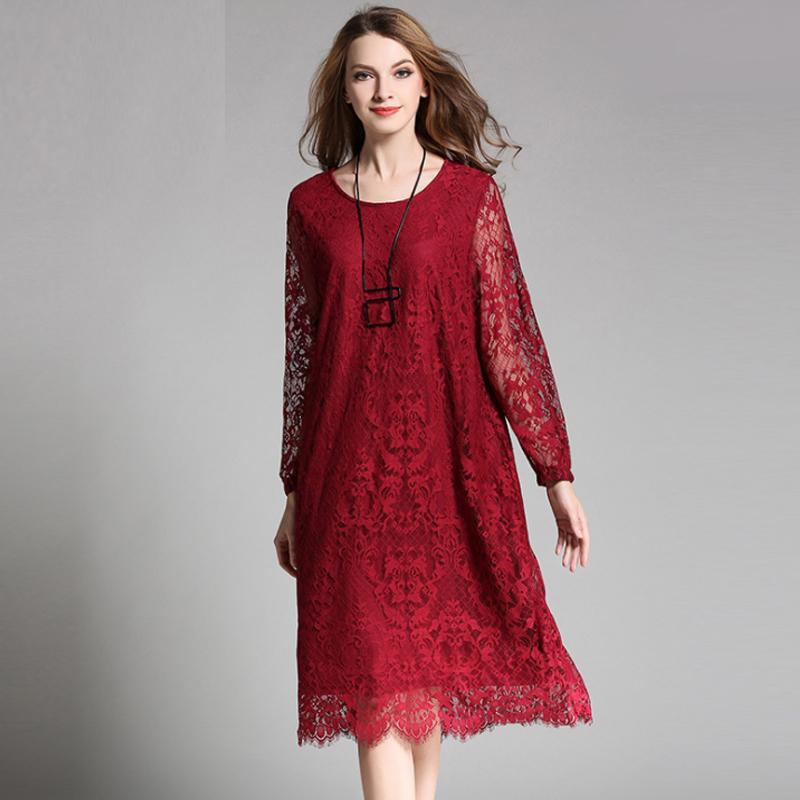 Plus Size Lace Solid Embroidery Plus Size Dress