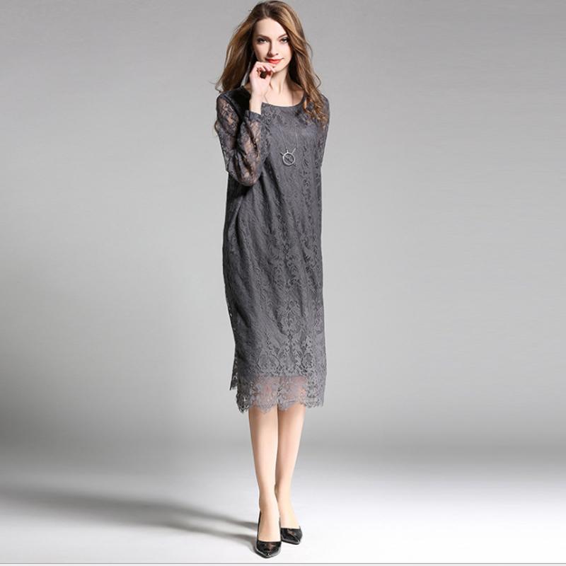 Plus Size Lace Solid Embroidery Plus Size Dress