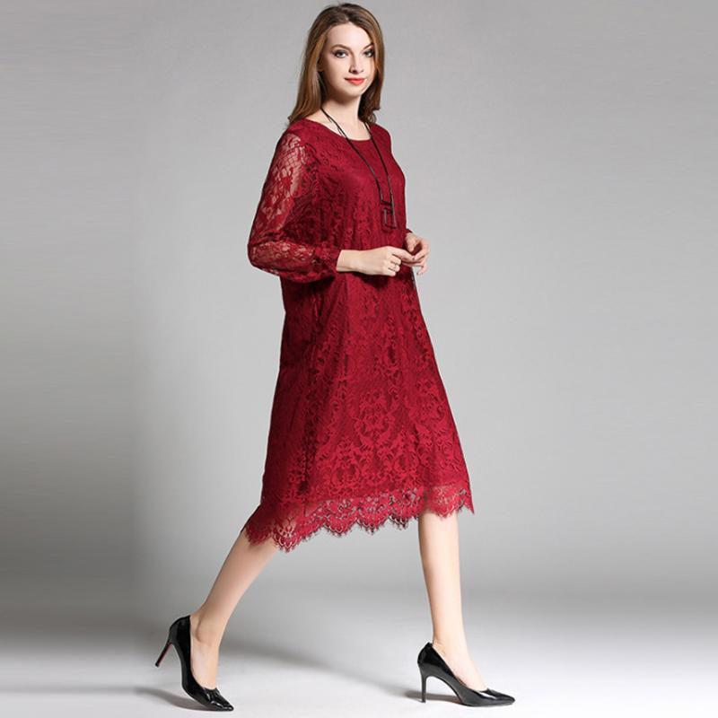 Plus Size Lace Solid Embroidery Plus Size Dress