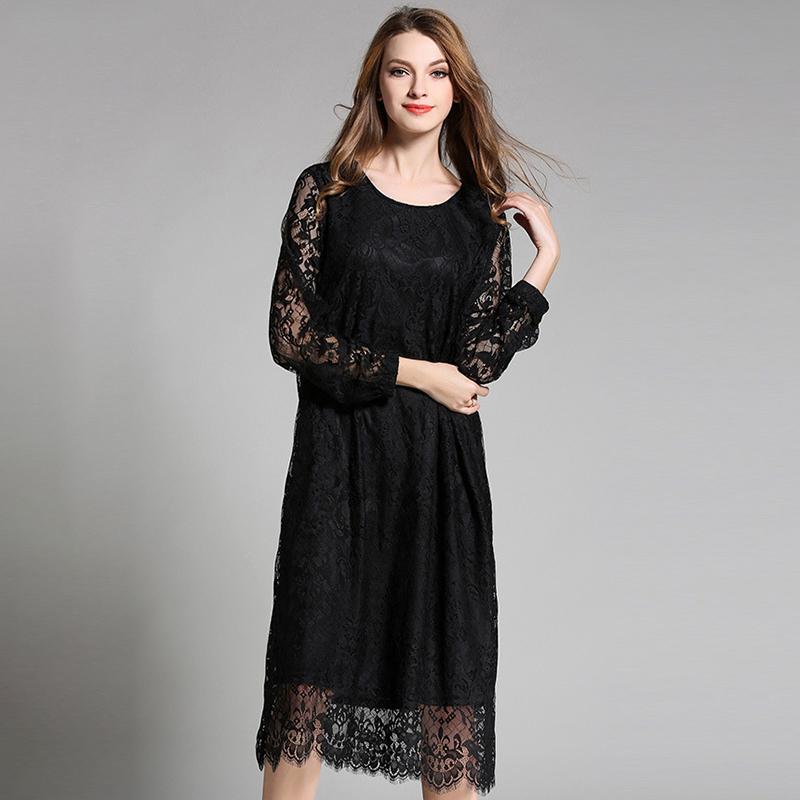 Plus Size Lace Solid Embroidery Plus Size Dress