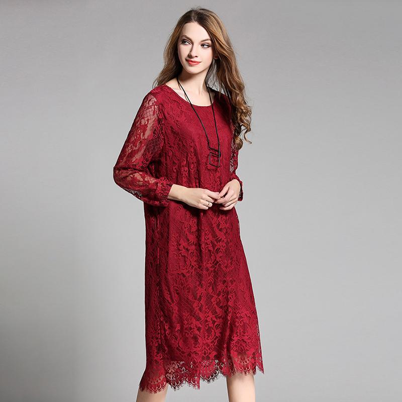 Plus Size Lace Solid Embroidery Plus Size Dress