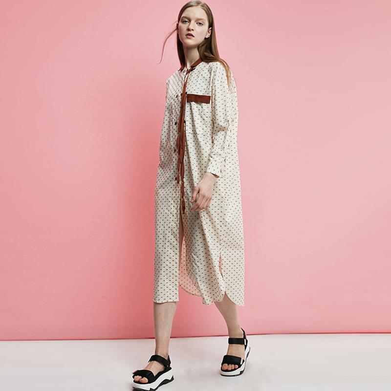 Plus Size Lacing Dot Double Breasted Shirt Dress