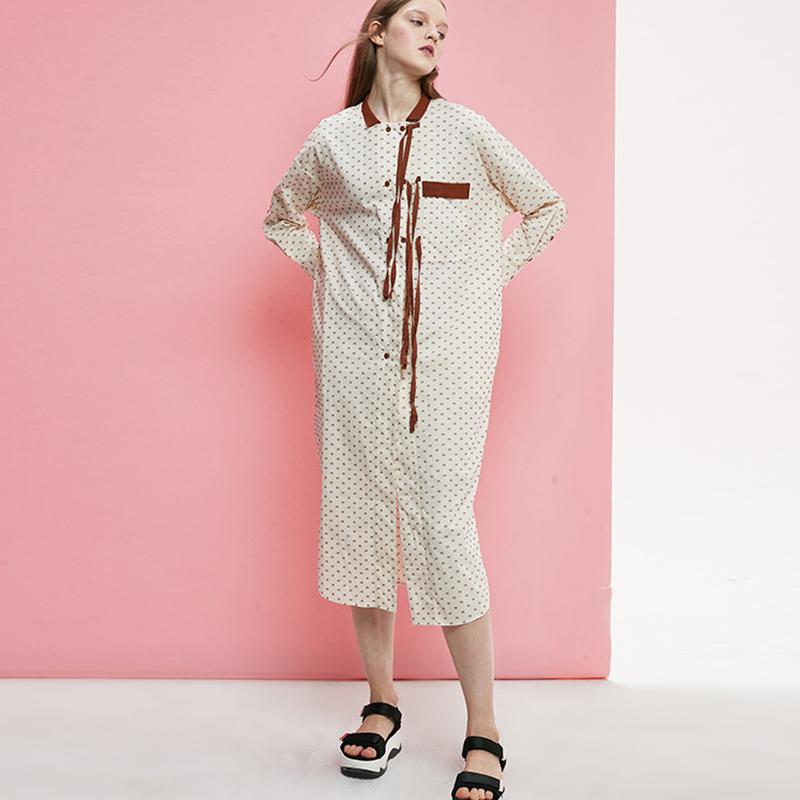 Plus Size Lacing Dot Double Breasted Shirt Dress