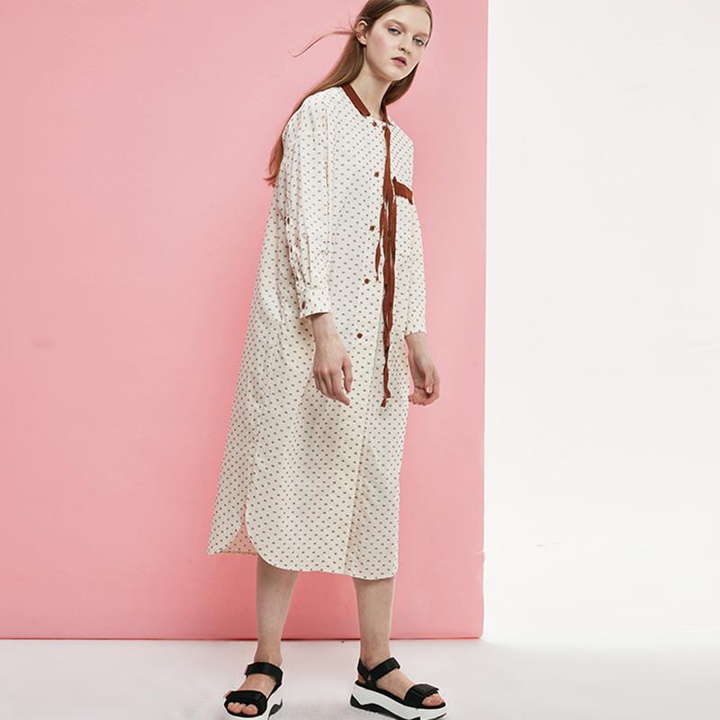 Plus Size Lacing Dot Double Breasted Shirt Dress