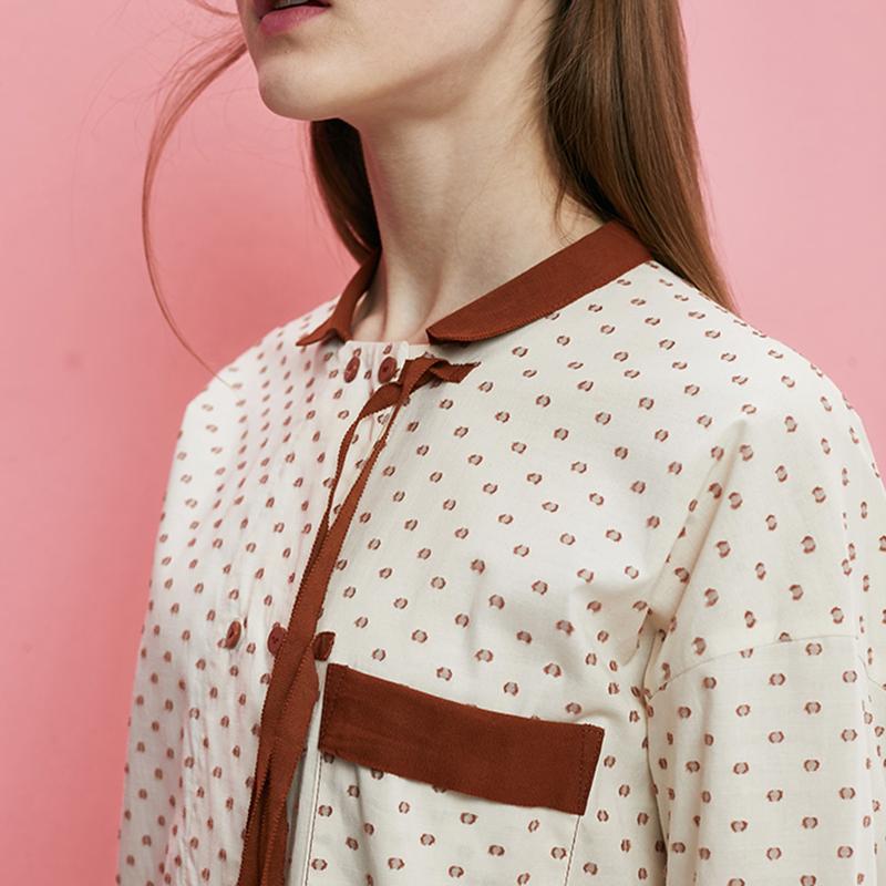 Plus Size Lacing Dot Double Breasted Shirt Dress